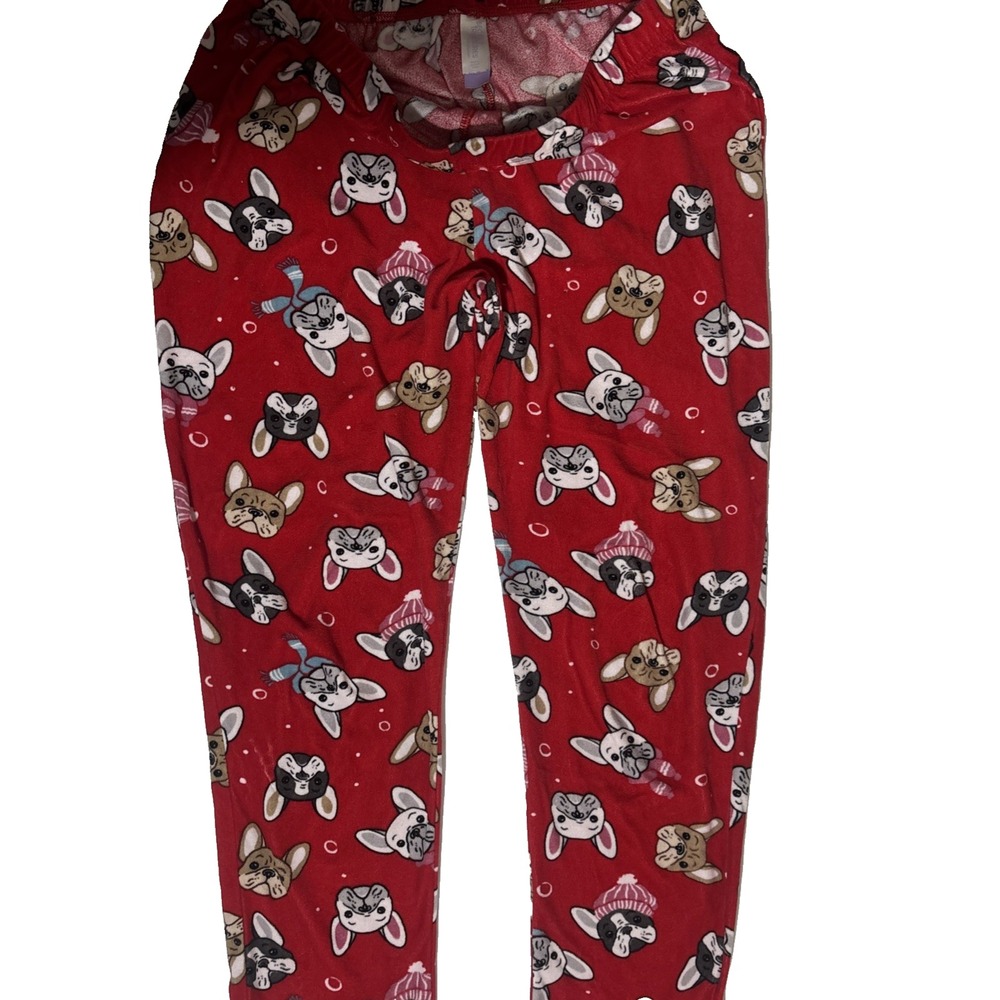 Woman's Secret Treasures Red French Bulldog Fleece Pajama Pants M 8-10